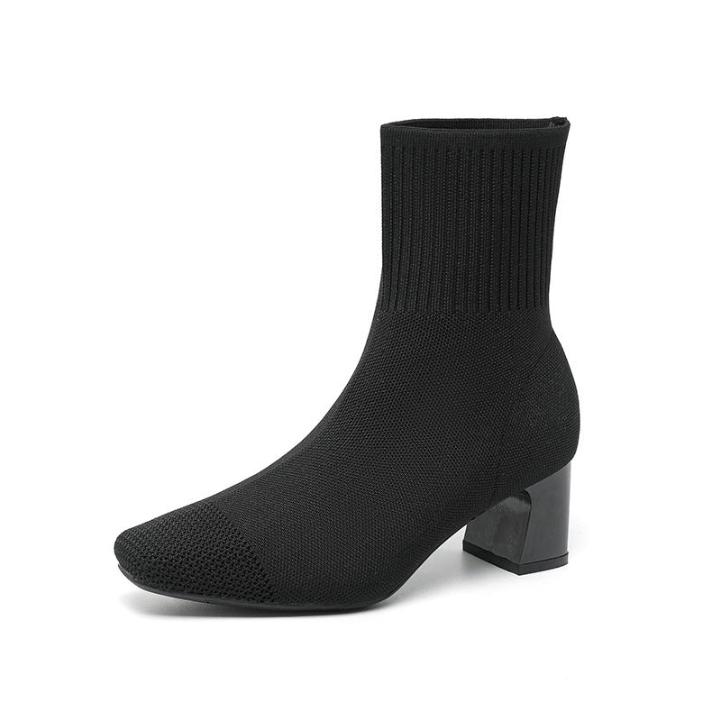 Bottines Chaussettes à Talons Épais