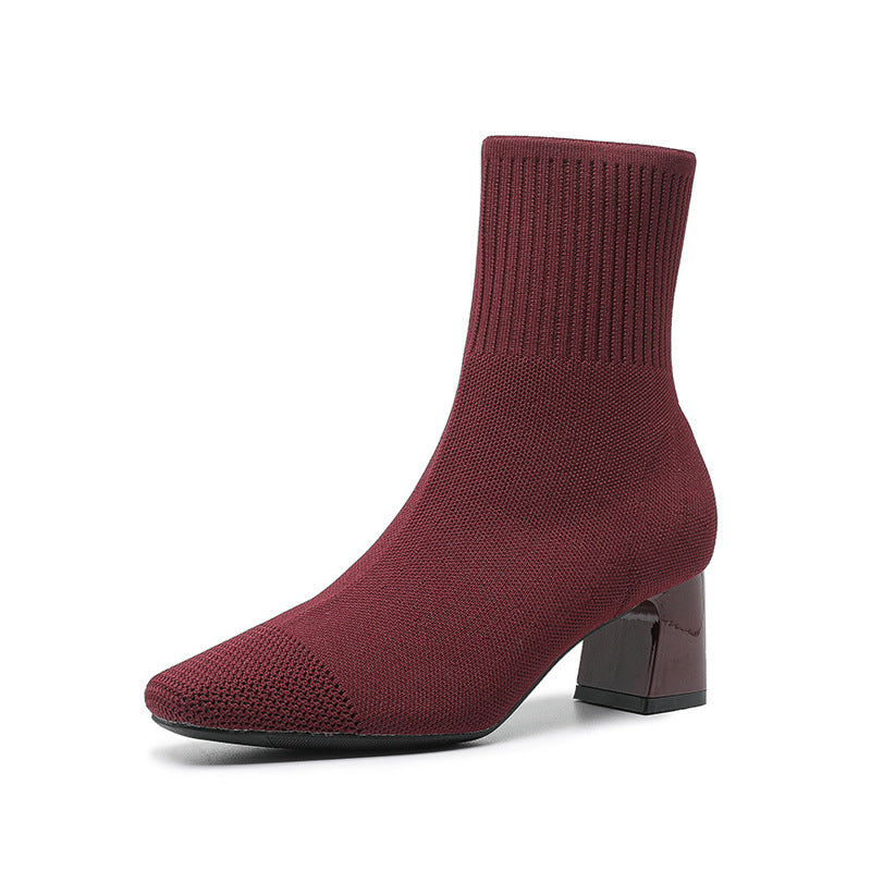 Bottines Chaussettes à Talons Épais
