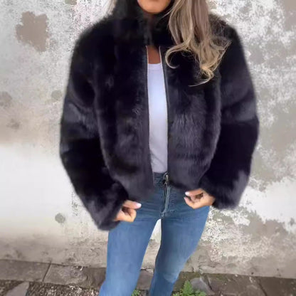 Veste Peluche Chic Col Montant Femme